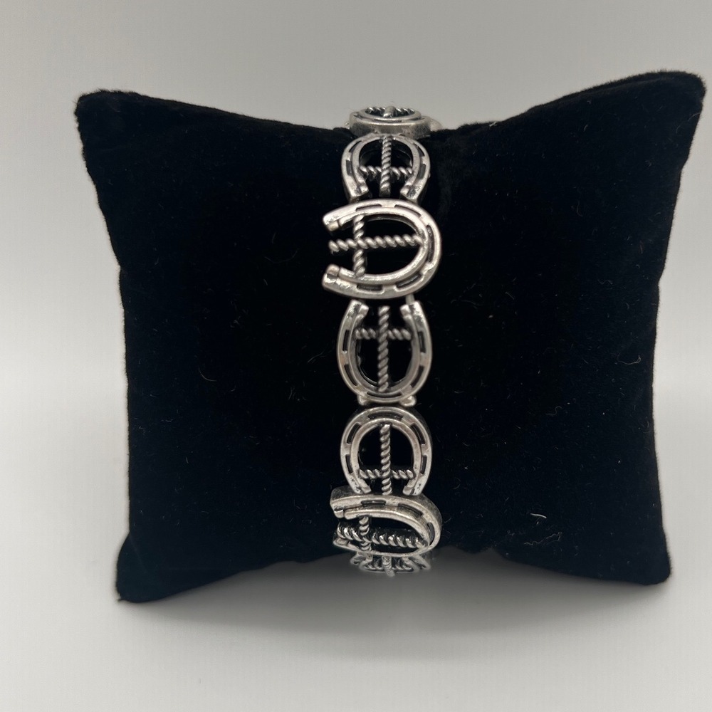 Sugar Costume Jewelry Silver Tone Horseshoe Cross Stretch Bracelet Western Style